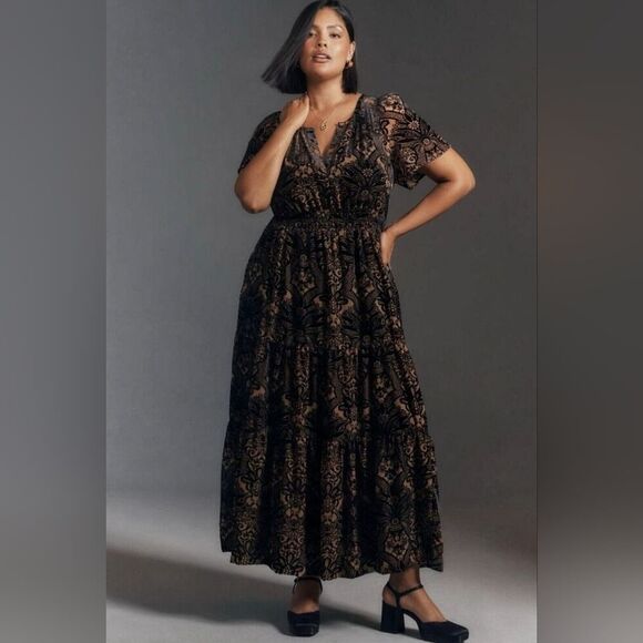 Anthropologie The Somerset Maxi Dress: Velvet Edition In Black Pattern Sz Large - Picture 1 of 13